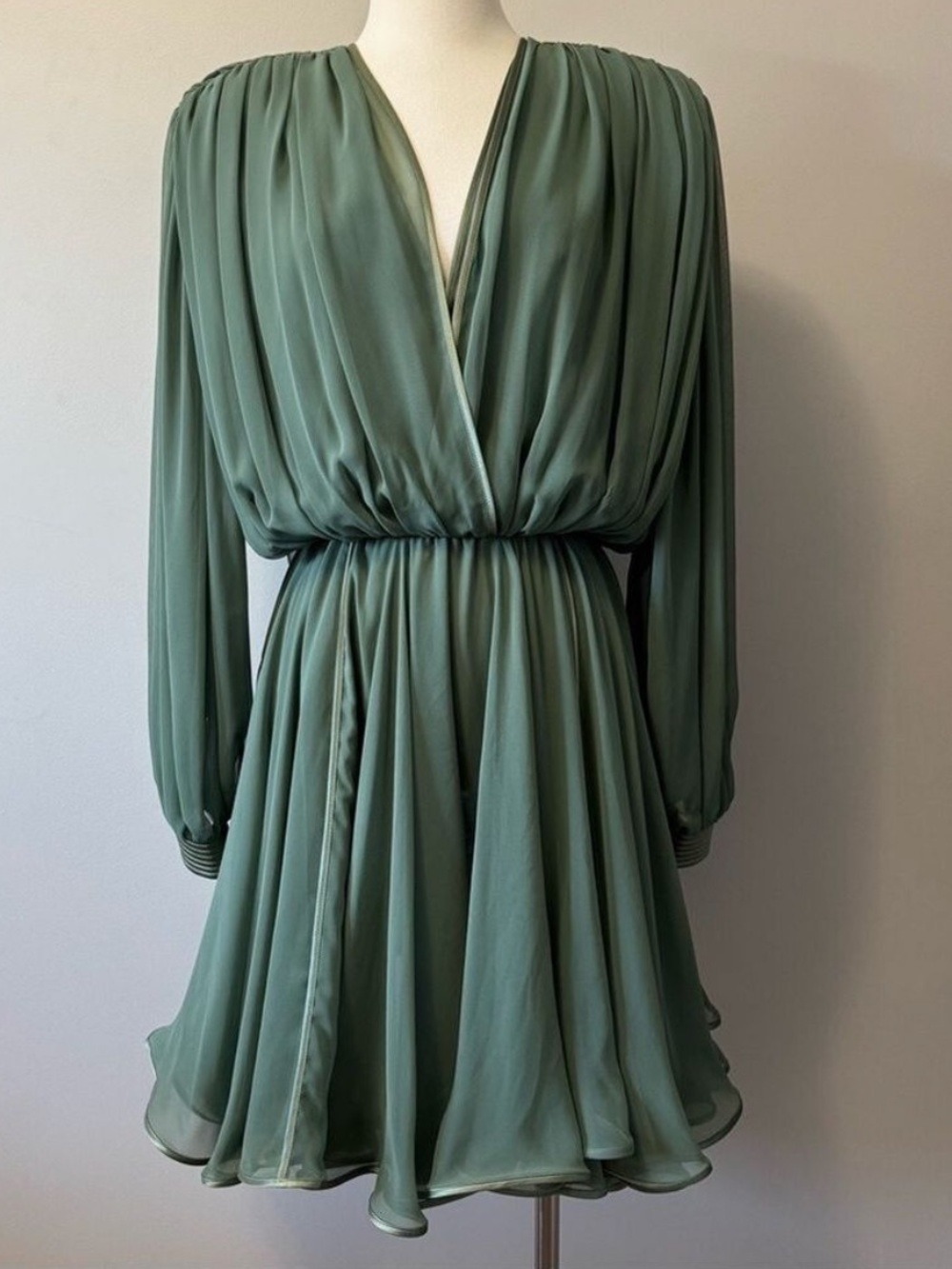 Vintage Wayne Clark Long Sleeve Cocktail Teal Dress silk lining Sz Medium